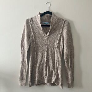 Antonio Melani Wool Blend Sweater Medium Tan Lightweight Shawl V Neckline